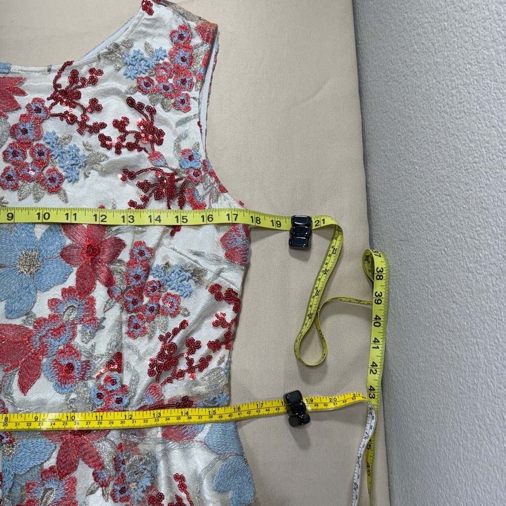 Tahari Floral Sequin Embroidered Dress Sand Scarlet Sky 10 Wedding Cocktail‎ NWT - Picture 4 of 16